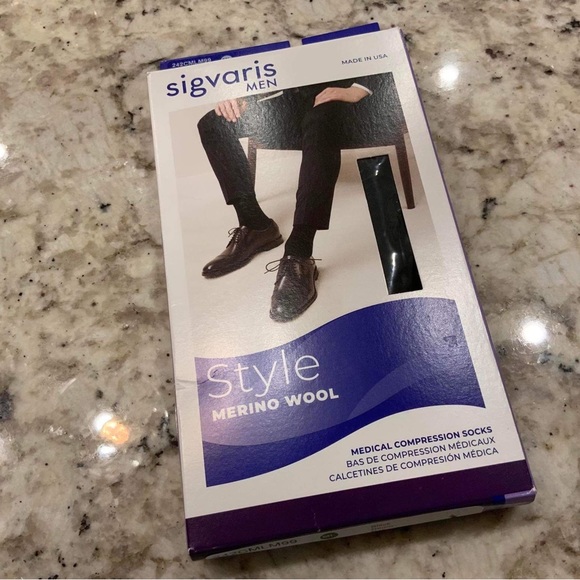 Sigvaris M/L Men Style Black Merino Wool Medical Knee-High Compression Socks - Picture 2 of 3